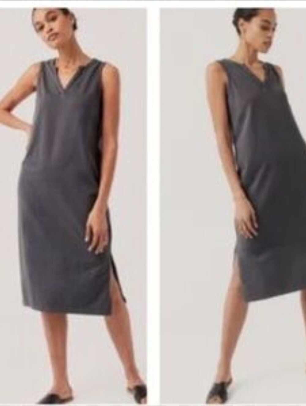 Pact Sleeveless V-Neck Midi Dress in Charcoal